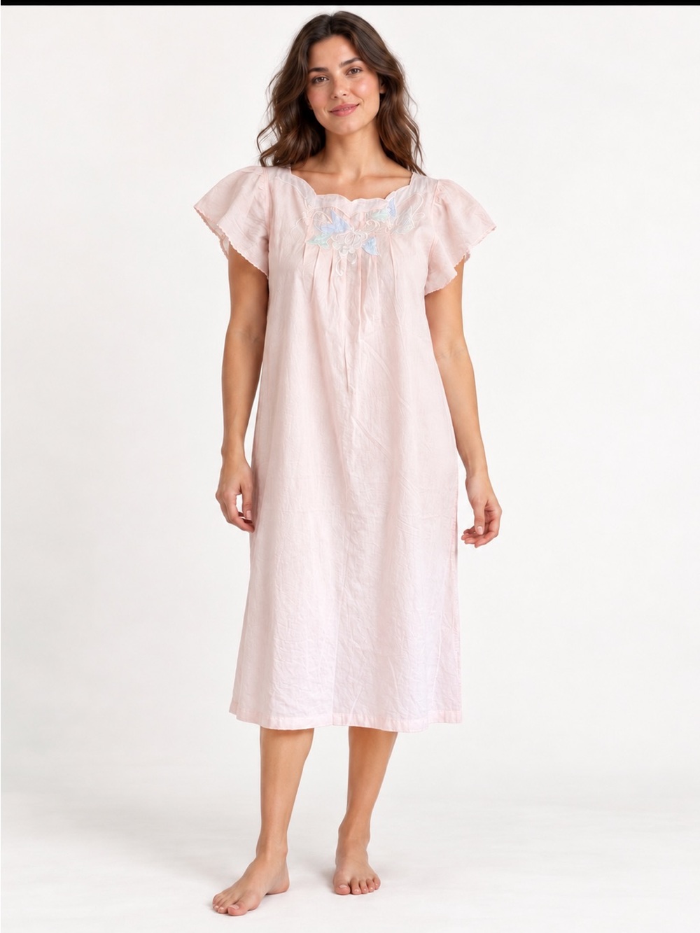 Natori Pink Chemise Lace floral Detailing 100% cotton nightgown P